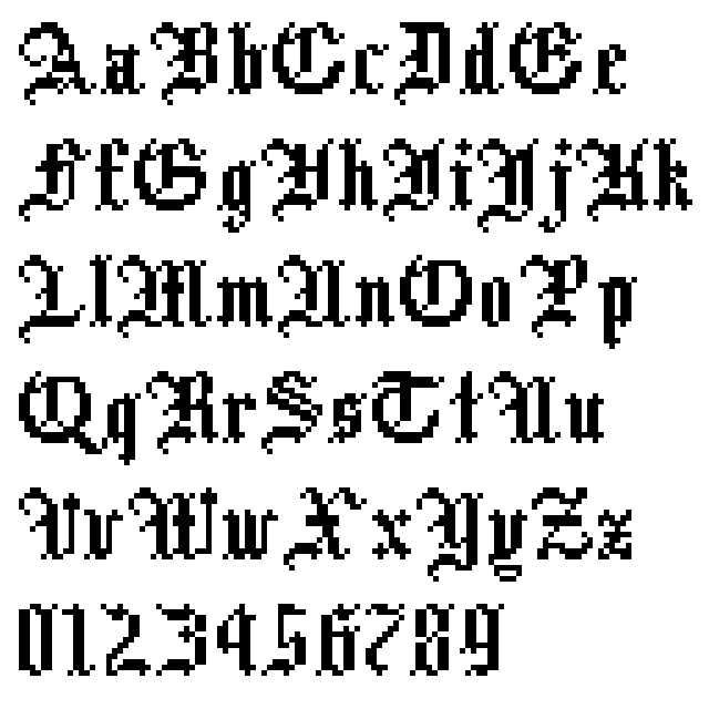 Stgotic Alphabet Example - Pixel Type, Pixel Blackletter, Blackletter Typography