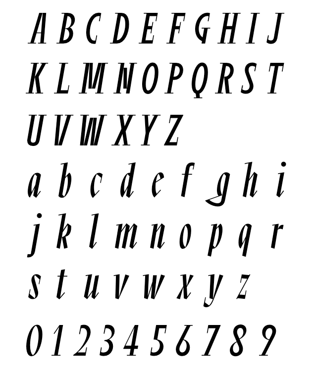 Caustic Typeface by Alias - Alphabet Example, High Contrast Angular Type