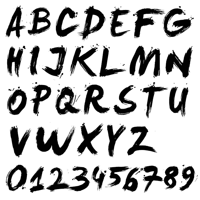 Levi Rebrushed by Levi Szekeres Alphabet Example - Rough, raw brush design font