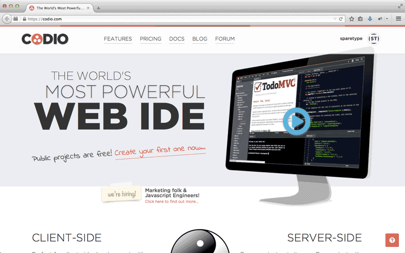 Codio Screenshot - Homepage, World's Most Powerful IDE, integrated development environment