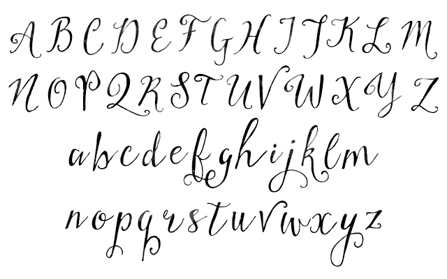 Stringfellows Typeface by Nicky Laatz - Alphabet Example, hand lettered, ink, script