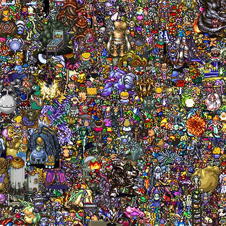 Closeup of 13000 Super Nintendo Sprites from an Image by Reddit User lax4, 16 bit pixel artwork, 8 bit graphics