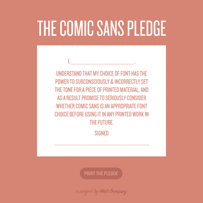 Comic Sans Criminal Pledge, choose the right type