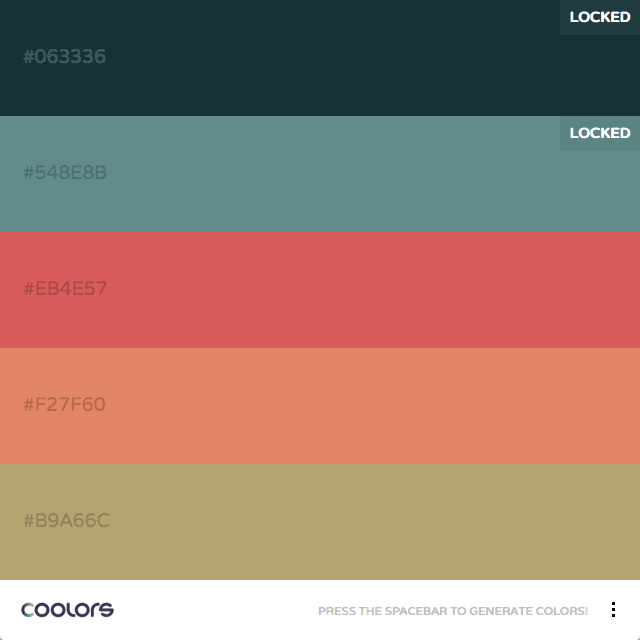 Coolors.co Color Palette, color theory, complementary, hex colors