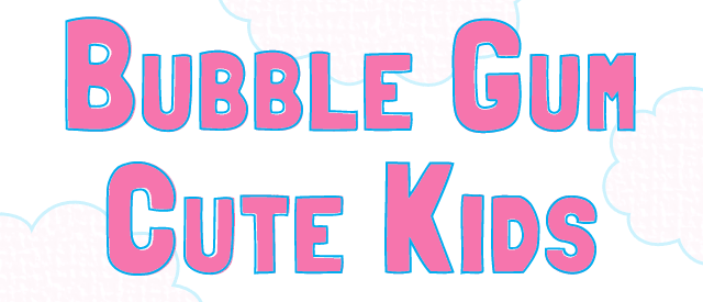 Folk Typeface - Pink and Light Blue Bubble Gum Kids - Solid and Outlines Combined