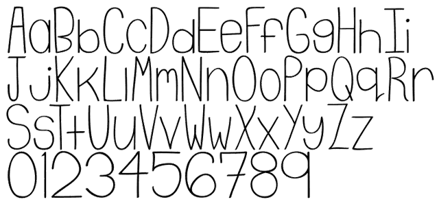 Emmy Typeface Alphabet Example - Handwritten, Tall Letters