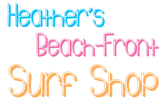 Emmy Typeface Example - Beach-Front Surf Shop, unicase handwriting with 3D drop shadow