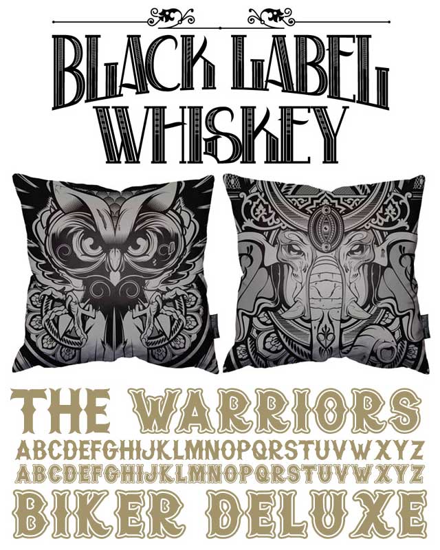 Sample of Work from Hydro74 and Legacy of Defeat - Black and White Illustration, Black Label Whiskey, The Warriors