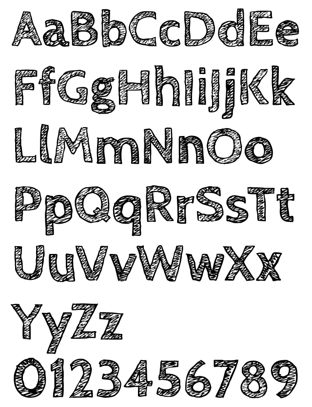 Cabin Sketch Typeface Alphabet Example - San Serif Handwritten Style with Scribble Fill