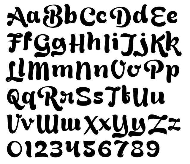 Bready Typeface Alphabet Example by Måns Grebäck - Brush Script, Lettering Alternates
