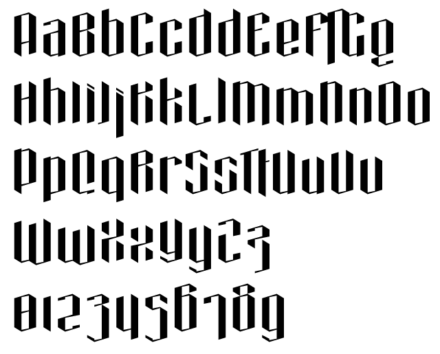 Hexa Typeface Alphabet Example - Blackletter, Tall X-Height