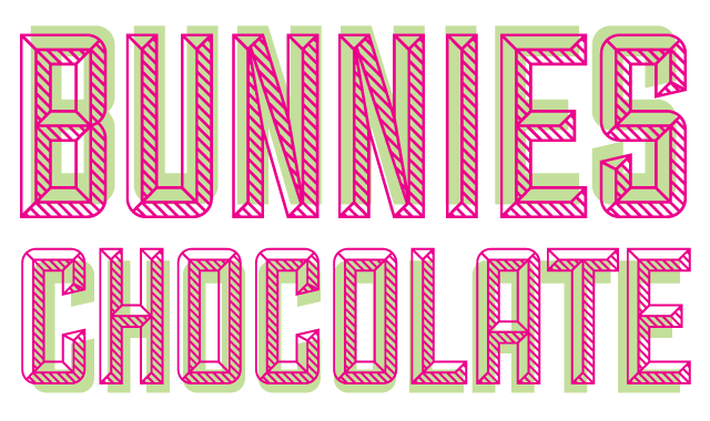 Sullivan Typeface by Jason Mark Jones - Example Bunnies and Chocolate in Pink and Green Offset Typography