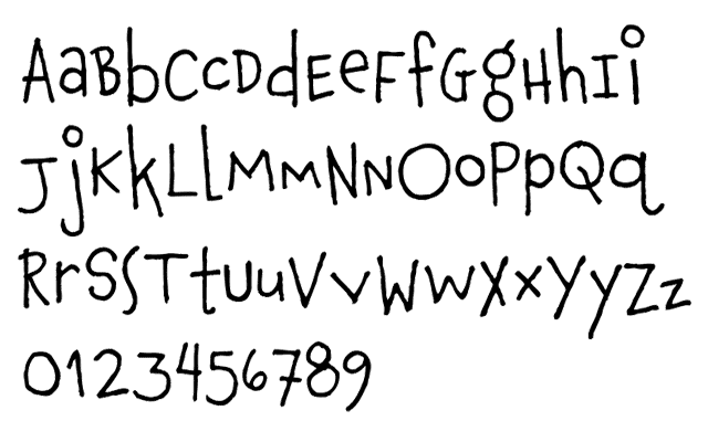 Chauncy Pro Typface by Chank Diesel - Alphabet Example - Childish Handwriting Font, Handwritten Type