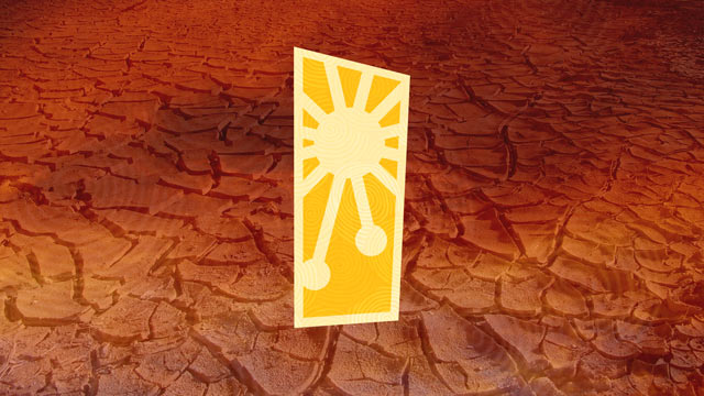 August Sun Wallpaper Preview - Cracked Desert in Reds and Oranges with a Sun Icon