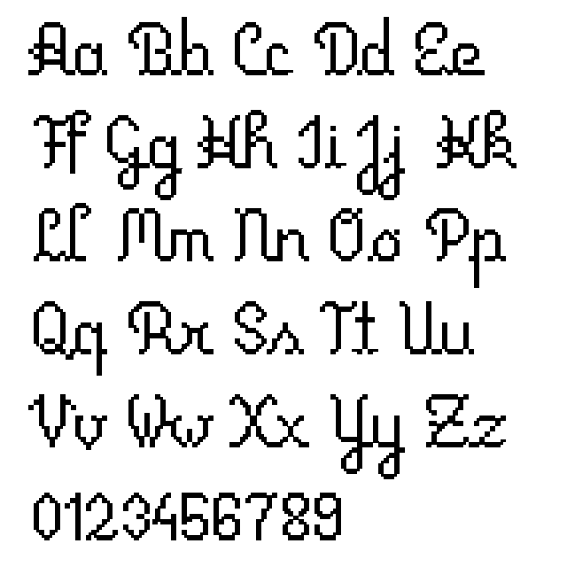 Primus Script Alphabet - Typeface by Katharina Putick, Pixel Script Font