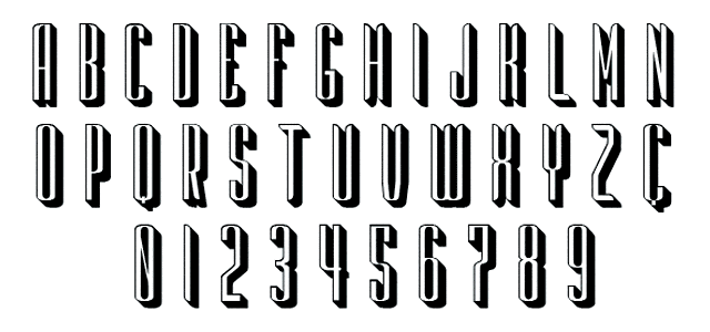 Desk Typeface by UPPERTYPE - Alphabet Example, Narrow Shadowed