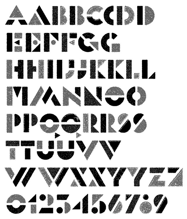 State Rough Stencil by Rian Hughes - Alphabet Example, Textured Futurist Geometric Typeface