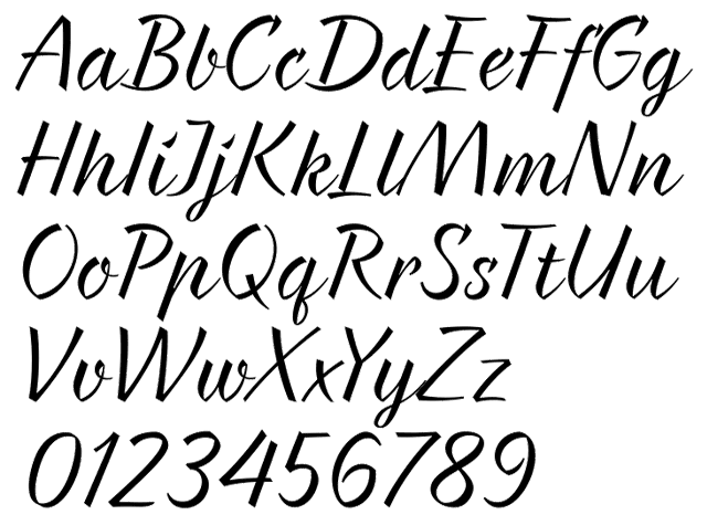 Braxton Typeface by Evgeny Tkhorzhevsky Alphabet Example - Pointed calligraphic upright script