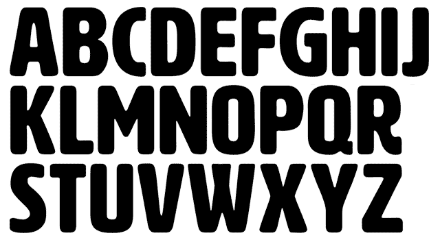 HWT Artz by Erik Spiekermann Alphabet Example, wood block type, digital version, all uppercase characters